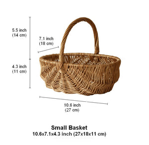 Natural Fruit Basket, Kitchen Storage Baskets, Natural Hand-woven Wicker Storage Basket, Large Picnic Food Basket with Handle, Lovely Willow Weaving Baskets for Vegetable-Grace Painting Crafts