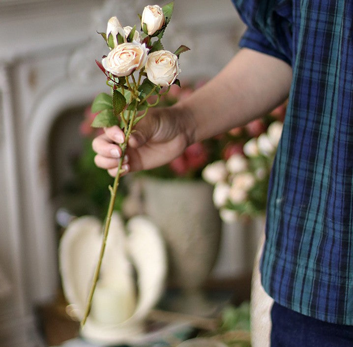 Wedding Artificial Flowers, 12 Branches of White Rose Flowers, White Rose Flower in Vase, Real Touch Flowers, Simple Flower Arrangement Ideas for Home Decoration-Grace Painting Crafts