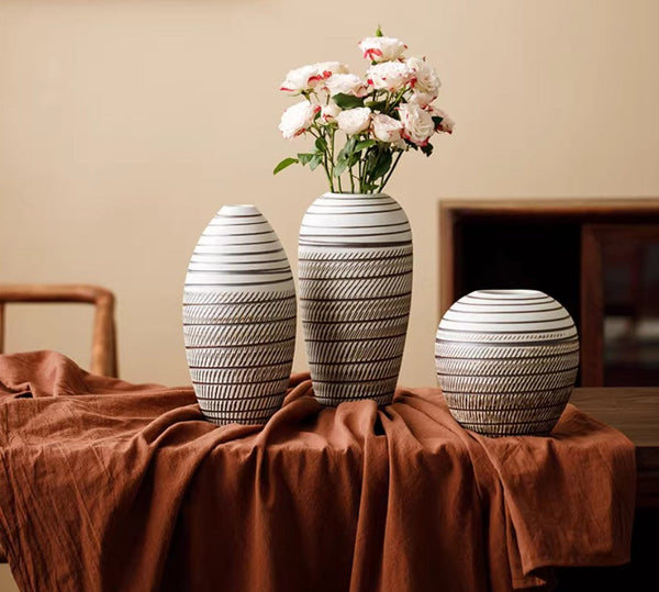 Centerpiece on Dining Table, Large Flower Vase on Table, Modern Bouquet Flower Vases, Handmade Pottery Flower Vases Urn, Water Holding Flower Vases-Grace Painting Crafts