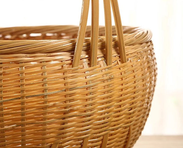 Natural Hand-woven Bamboo Basket, Extra Large Picnic Food Basket with Handle, Lovely Bamboo Baskets for Vegetable, Natural Fruit Basket Kitchen Storage Baskets-Grace Painting Crafts
