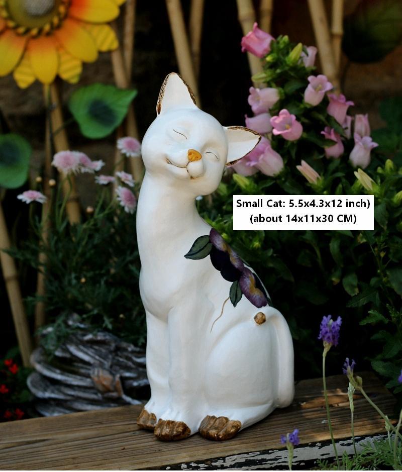 Lovely Cat Statues, Sitting Cats Resin Statue for Garden Ornament, Villa Outdoor Decor Gardening Ideas, Garden Courtyard Decoration, House Warming Gift-Grace Painting Crafts