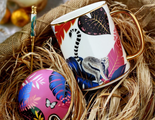 Unique Ceramic Mugs in Gift Box, Creative Porcelain Cups, Large Capacity Jungle Animal Porcelain Mugs, Large Ceramic Mugs for Office-Grace Painting Crafts