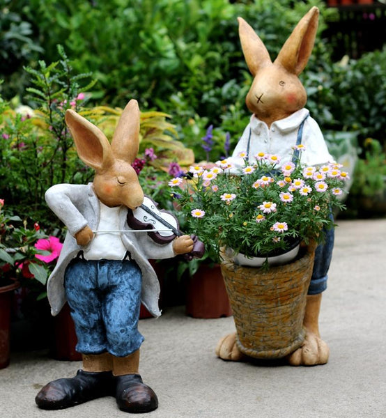 Large Rabbit Statue for Garden, Bunny Flower Pot, Garden Courtyard Ornament, Villa Outdoor Decor Gardening Ideas, House Warming Gift-Grace Painting Crafts