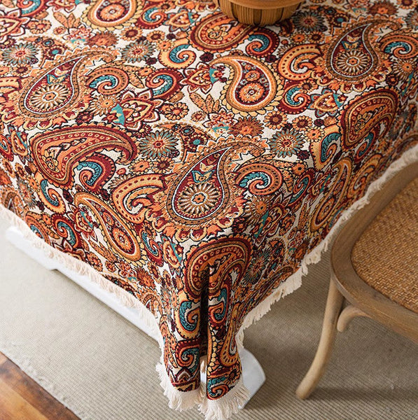 Oriental Rectangular Table Covers for Coffee Table, Large Modern Linen Tablecloths, Bohemian Rectangular Tablecloth for Oval Table-Grace Painting Crafts