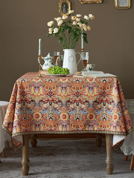 Flower Pattern Tablecloth, Square Tablecloth for Round Table, Large Cotton Rectangle Tablecloth for Home Decoration, Farmhouse Table Cloth Dining Room Table-Grace Painting Crafts