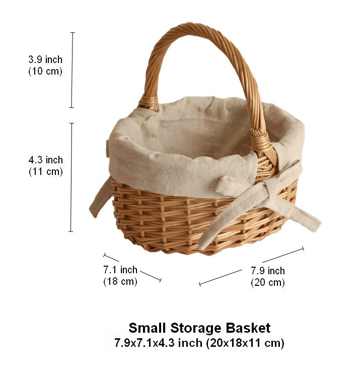 Small Picnic Storage Basket with Handle, Hand-woven Wicker Storage Basket, Willow Weaving Baskets for Vegetable, Natural Fruit Basket, Kitchen Storage Baskets-Grace Painting Crafts