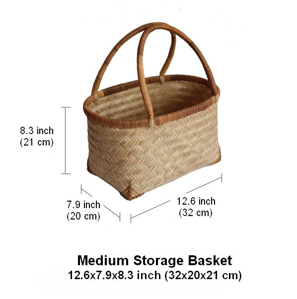 Storage Basket with Handle, Large Kitchen Storage Baskets, Natural Hand-woven Bamboo Storage Basket, Lovely Bamboo Weaving Baskets for Vegetable, Picnic Fruit Storage Baskets-Grace Painting Crafts