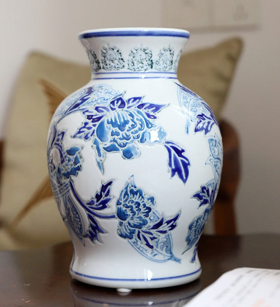 Porcelain Flower Vases, Centerpiece Ceramic Bouquet Vases, Handmade Flower Vase, Vintage Flower Vases on Dining Table-Grace Painting Crafts