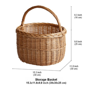 Hand-woven Wicker Storage Basket, Natural Fruit Basket, Storage Basket for Kitchen, Picnic Storage Basket with Handle, Willow Weaving Storage Basket for Shelves-Grace Painting Crafts