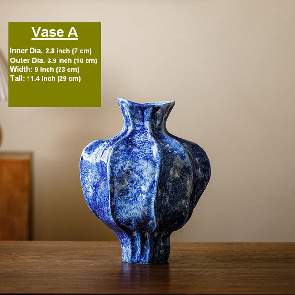 Modern Pottery Flower Vases, Handmade Water Holding Flower Vases, Centerpiece on Dining Table, Blue Ceramic Bud Vases, Tall Flower Vases on Table-Grace Painting Crafts