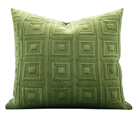 Large Square Modern Throw Pillows for Couch, Green Geometric Modern Sofa Pillows, Large Decorative Throw Pillows, Simple Throw Pillow for Interior Design-Grace Painting Crafts
