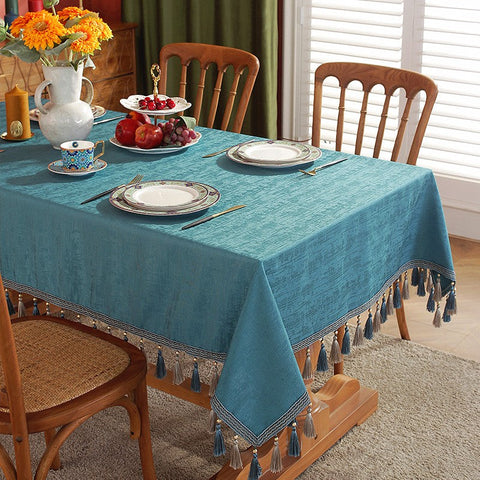 Green Fringes Tablecloth for Home Decoration, Square Tablecloth for Round Table, Modern Rectangle Tablecloth, Large Simple Table Cloth for Dining Room Table-Grace Painting Crafts