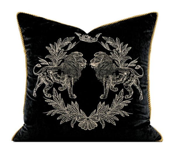 Modern Pillows for Couch, Embroidery Lion Decorative Pillow Covers, Decorative Throw Pillows for Living Room, Large Modern Sofa Pillows-Grace Painting Crafts