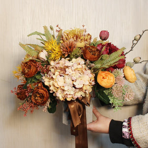 Large Bunch of Autumn Flowers Arrangement Interior Design, Peony Faux Silk Floral Bouquet Table Centerpiece, Modern Artificial Floral Arrangement for Bedroom-Grace Painting Crafts