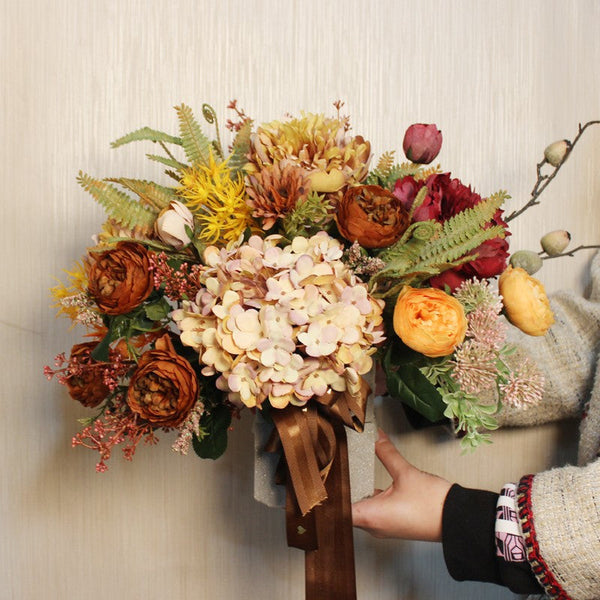 Large Bunch of Autumn Flowers Arrangement Interior Design, Peony Faux Silk Floral Bouquet Table Centerpiece, Modern Artificial Floral Arrangement for Bedroom-Grace Painting Crafts