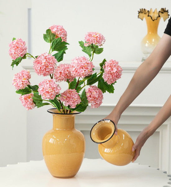 Contemporary Vases for Modern Home Decor, Handmade Liuli Vases, Color Glaze Vase, Yellow Glass Bud Vases, Centerpiece Vases on Table-Grace Painting Crafts