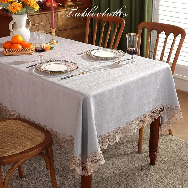 Large Modern Rectangle Tablecloth, Square Tablecloth for Round Table, Modern Table Cover for Dining Room Table, Gray Lace Tablecloth for Home Decoration-Grace Painting Crafts