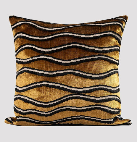 Golden Contemporary Pillows, Abstract Decorative Throw Pillows, Square Modern Throw Pillows for Couch, Large Simple Throw Pillow for Interior Design-Grace Painting Crafts