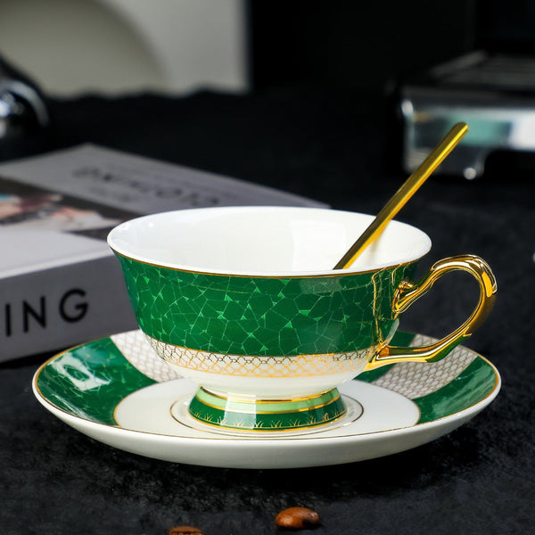 Porcelain Tea Cup and Saucer Set, British Ceramic Tea Cup and Saucer Set, Elegant Green Coffee Cups, British Royal Tea Cup and Saucer Set in Gift Box-Grace Painting Crafts