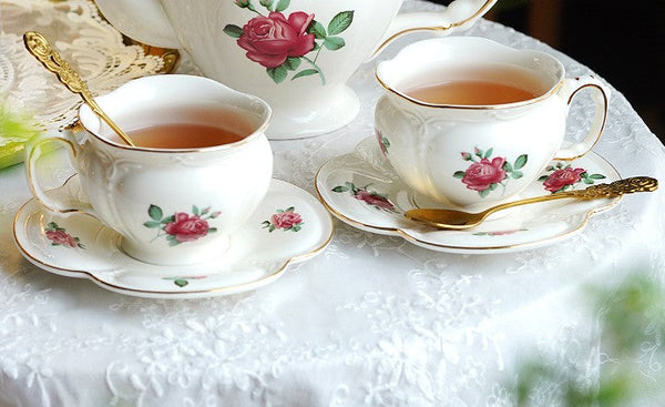 British Royal Ceramic Cups for Traditional Afternoon Tea, 7.4 oz Ceramic Coffee Cups, Rose Porcelain Tea Cup Saucer Set, 6.8 oz Tea Cup and Saucer in Gift Box-Grace Painting Crafts
