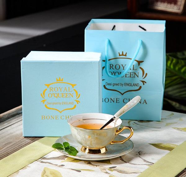 Elegant Ceramic Coffee Cups, 6.8 oz Tea Cup and Saucer in Gift Box as Birthday Gift, Beautiful British Tea Cups, Royal Porcelain Tea Cup Set-Grace Painting Crafts
