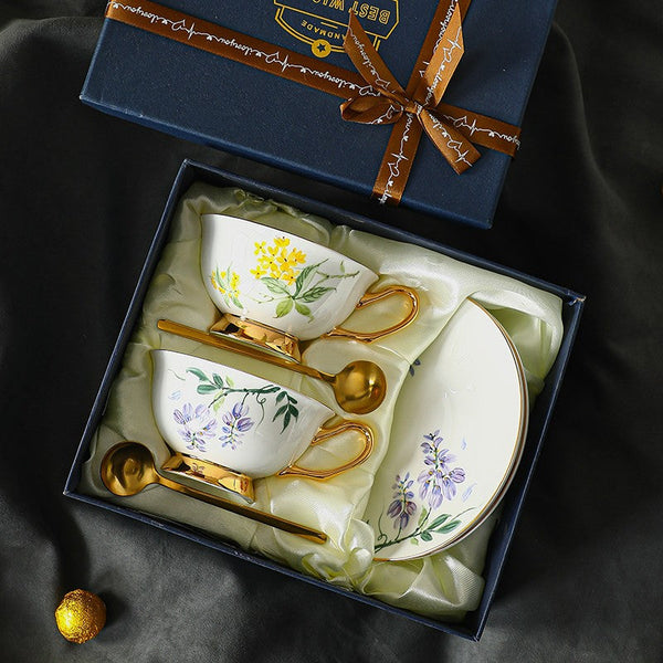 Porcelain Tea Cup Saucer Set, Unique Tea Cup and Saucer in Gift Box, Floral Ceramic Coffee Cup with Saucer, Beautiful British Tea Cup and Saucer