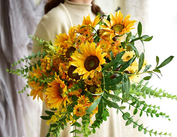 Large Bunch of Yellow Sunflowers, Unique Floral Arrangement for Home Decoration, Table Centerpiece, Real Touch Artificial Flowers for Living Room-Grace Painting Crafts