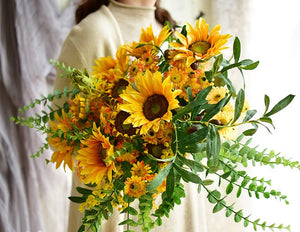 Large Bunch of Yellow Sunflowers, Unique Floral Arrangement for Home Decoration, Table Centerpiece, Real Touch Artificial Flowers for Living Room-Grace Painting Crafts