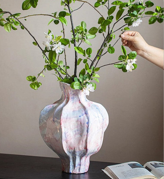 Centerpiece Ceramic Bouquet Vases, Handmade Modern Flower Vase, Large Contemporary Vases on Dining Table, Porcelain Vases for Modern Home Decor-Grace Painting Crafts