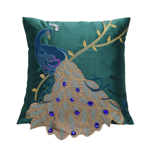 Decorative Sofa Pillows, Decorative Pillows for Couch, Beautiful Decorative Throw Pillows, Green Embroider Peacock Cotton and linen Pillow Cover-Grace Painting Crafts