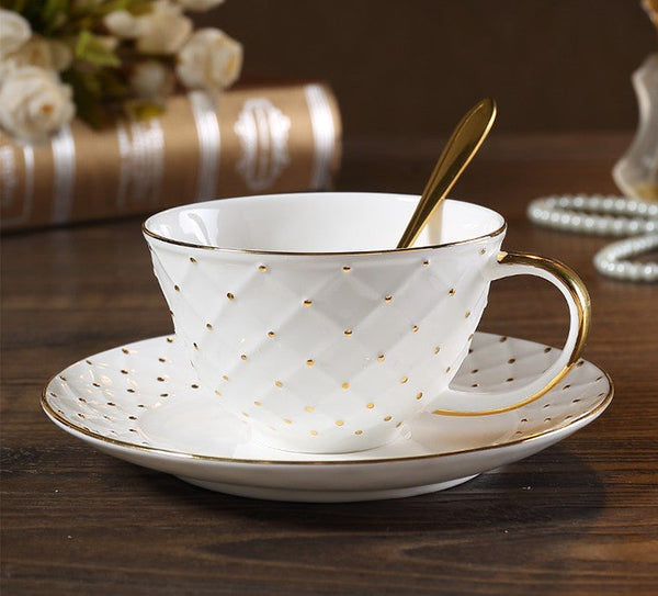 Elegant Ceramic Tea Cups, 6.8 oz Tea Cup and Saucer in Gift Box as Birthday Gift, Beautiful British Tea Cups, Creative Porcelain Tea Cup Set-Grace Painting Crafts