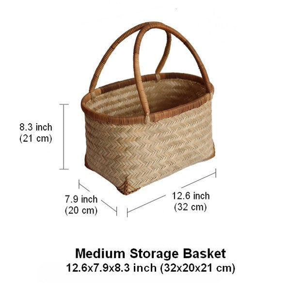Storage Basket with Handle, Large Kitchen Storage Baskets, Natural Hand-woven Bamboo Storage Basket, Lovely Bamboo Weaving Baskets for Vegetable, Picnic Fruit Storage Baskets-Grace Painting Crafts