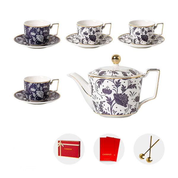 British Traditional Afternoon Tea Cup Set, Ceramic Coffee Cup with Saucer in Gift Box, Porcelain Tea Cup and Saucer Set with Teapot