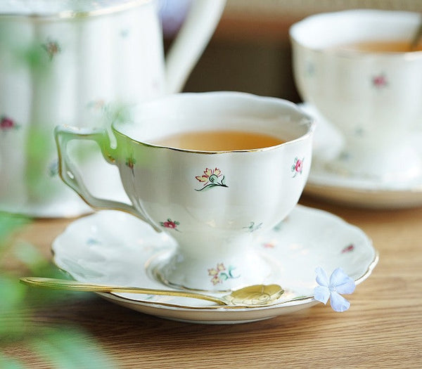 Porcelain Tea Cup Saucer Set, Beautiful British Tea Cups, Traditional English Tea Cup and Saucer, Unique Ceramic Coffee Cups-Grace Painting Crafts