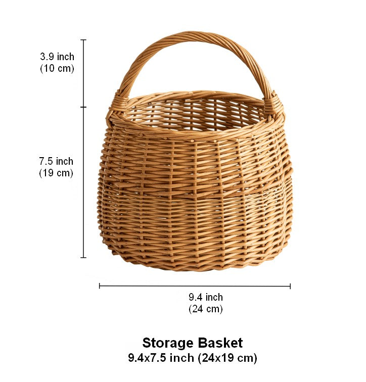 Storage Basket for Kitchen, Picnic Storage Basket with Handle, Hand-woven Wicker Storage Basket, Natural Fruit Basket, Willow Weaving Baskets for Vegetable-Grace Painting Crafts