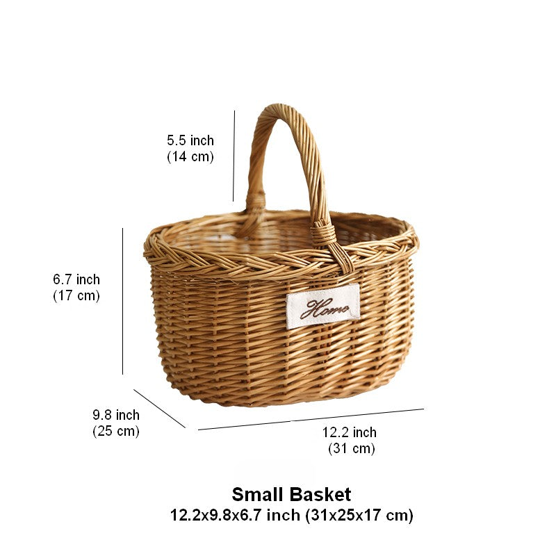 Hand-woven Wicker Storage Basket, Large Picnic Food Basket with Handle, Willow Weaving Baskets for Vegetable, Natural Fruit Basket, Kitchen Storage Baskets-Grace Painting Crafts