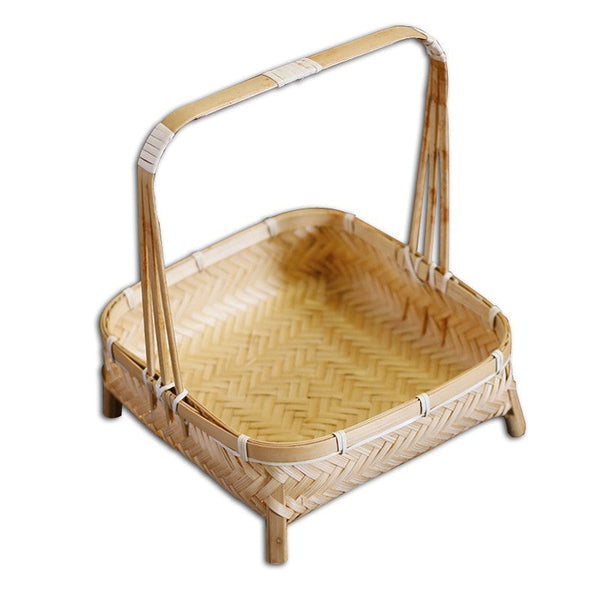 Lovely Cute Picnic Hand basket, Hand-woven Basket with Handle, Bamboo Basket for Food, Natural Fruit Basket, Kitchen Storage Baskets-Grace Painting Crafts