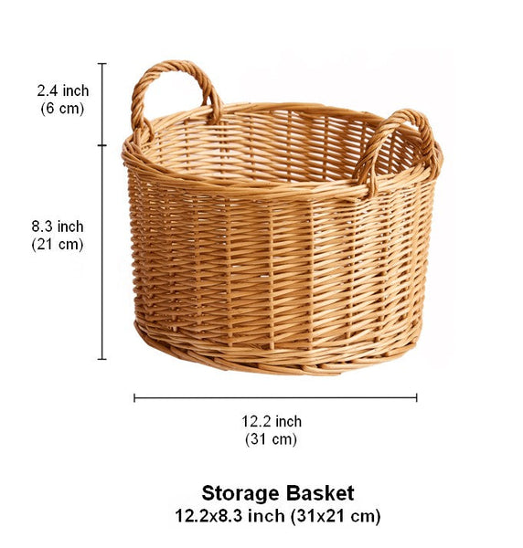 Small Picnic Fruit Basket with Handle, Kitchen Storage Baskets, Natural Hand-woven Wicker Round Storage Basket, Small Willow Weaving Baskets for Vegetable, Natural Fruit Storage Basket-Grace Painting Crafts