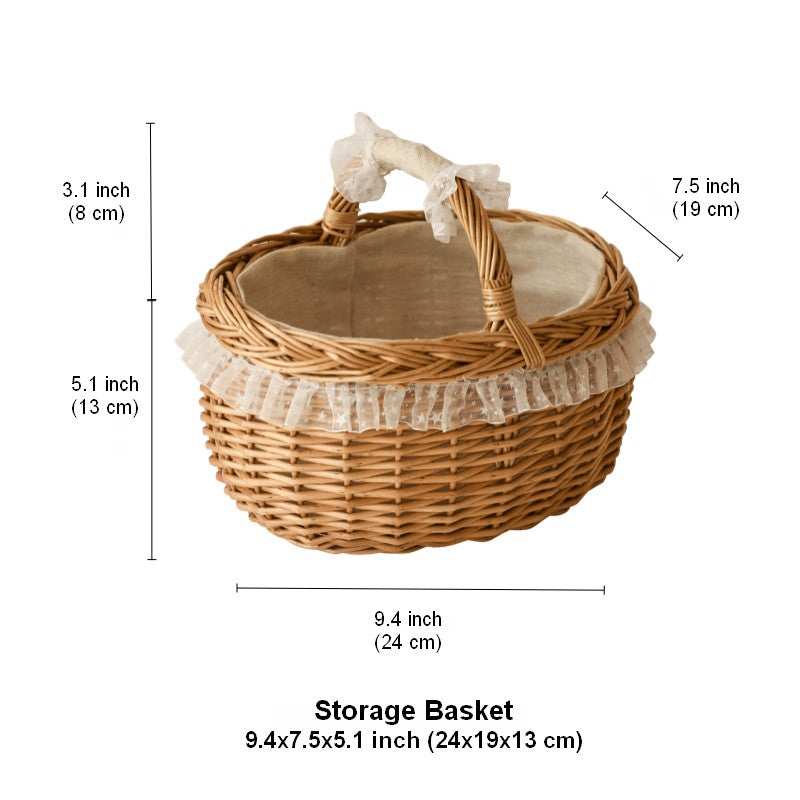Storage Basket for Kitchen, Picnic Storage Basket with Handle, Hand-woven Wicker Storage Basket, Natural Fruit Basket, Willow Weaving Baskets for Shelves-Grace Painting Crafts