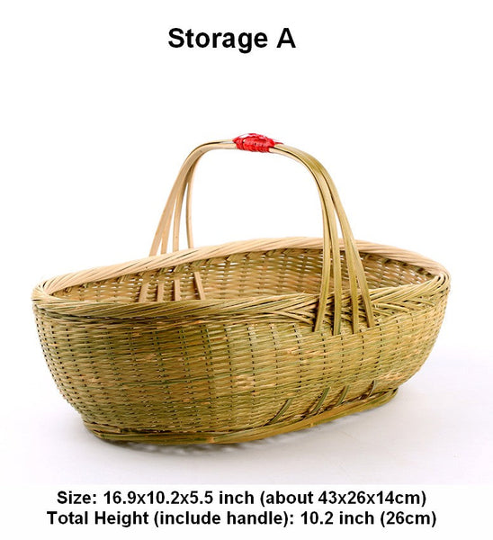 Picnic Food Basket with Handle, Large Natural Hand-woven Bamboo Basket, Natural Fruit Basket Lovely Bamboo Baskets for Vegetable, Kitchen Storage Baskets-Grace Painting Crafts