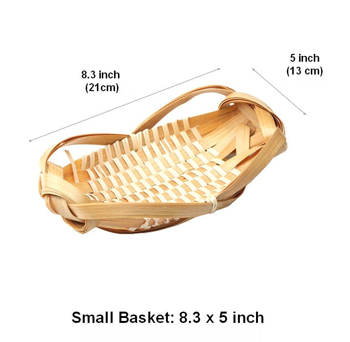Natural Hand-woven Bamboo Basket, Lovely Cute Picnic Food Basket, Bamboo Basket for Food, Natural Fruit Basket Kitchen Storage Baskets-Grace Painting Crafts