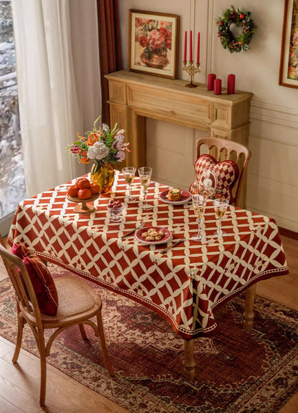 Holiday Red Tablecloth for Dining Table, Rabbit Pattern Table Cover for Dining Room Table, Modern Rectangle Tablecloth for Oval Table-Grace Painting Crafts
