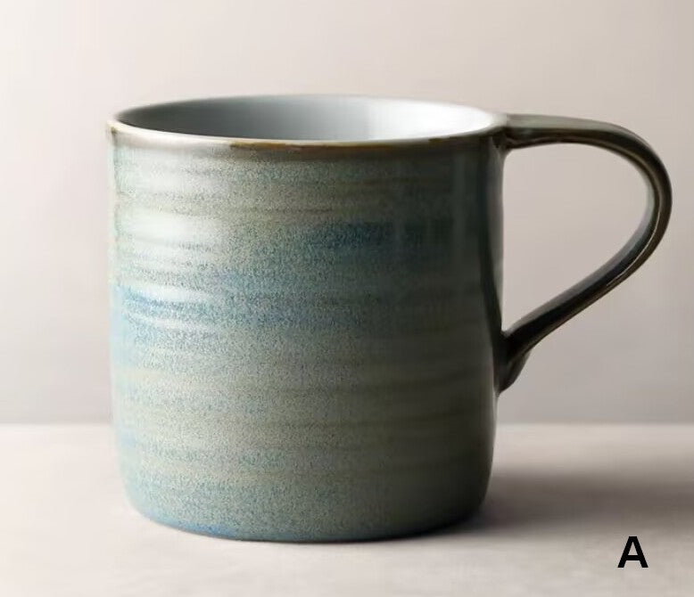 Large Modern Handmade Pottery Coffee Cup, Large Capacity Coffee Mugs, Creative Handmade Coffee Mugs, Blue Green Black Ceramic Coffee Mugs-Grace Painting Crafts