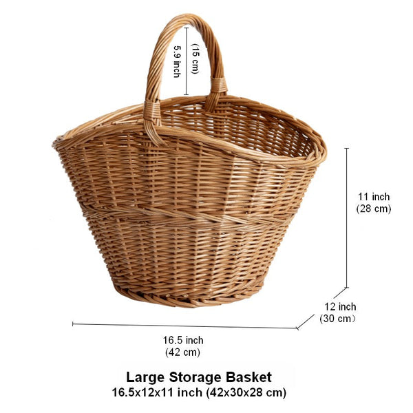 Willow Weaving Baskets with Handle, Large Picnic Food Basket with Handle, Natural Hand-woven Wicker Storage Basket, Natural Fruit Baskets, Kitchen Storage Baskets-Grace Painting Crafts