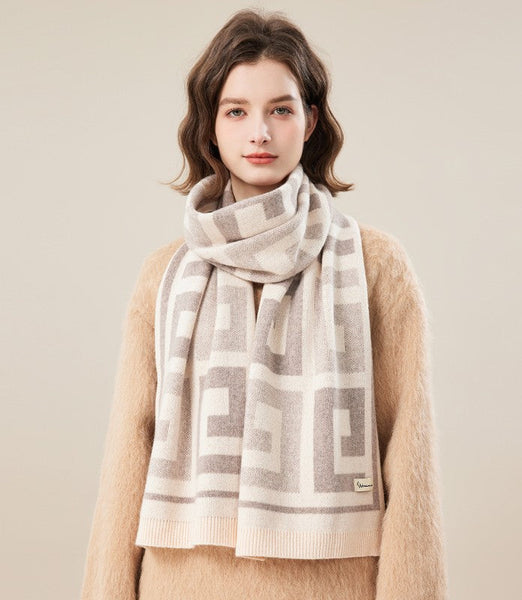 Cold Weather Scarf, Warm Winter Scarf, Soft Cashmere Scarf for Women, Fashion Designer Scarf, Green White Grey Wool Scarf for Women, Casual Scarf for Women-Grace Painting Crafts