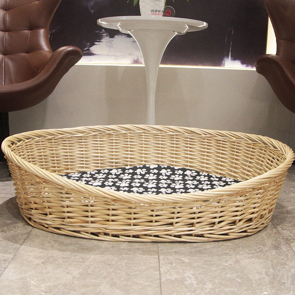 Natural Wicker Dog Bed with Washable Cushion for Indoor Cats and Dogs, Hand woven Rattan Cat Beds-Grace Painting Crafts