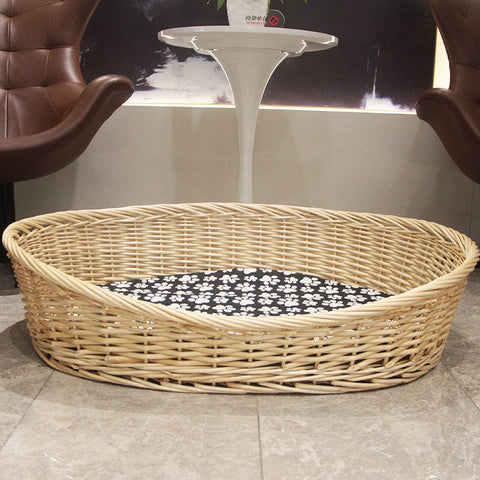Natural Wicker Dog Bed with Washable Cushion for Indoor Cats and Dogs, Hand woven Rattan Cat Beds-Grace Painting Crafts