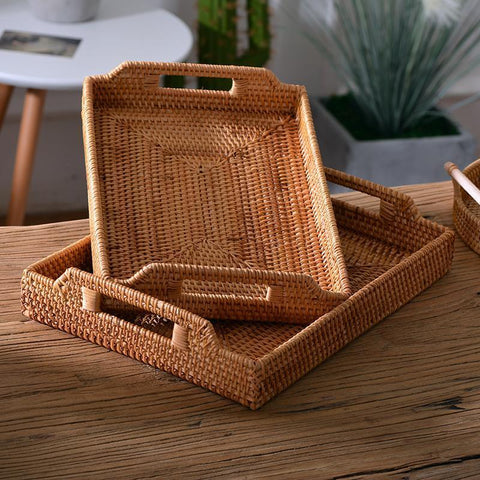 Rattan Bread Plate with Handle, Storage Baskets for Kitchen, Woven Storage Basket, Fruit Plate for Kitchen, Storage Baksets for Shelves-Grace Painting Crafts