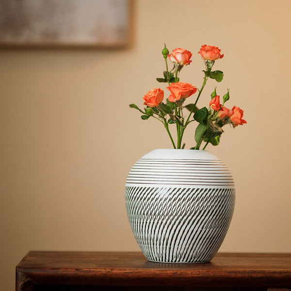 Centerpiece on Dining Table, Large Flower Vase on Table, Pottery Flower Vases Urn, Modern Bouquet Flower Vases, Handmade Water Holding Flower Vases-Grace Painting Crafts