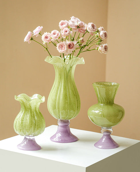 Modern Glass Vase for Flowers, Mid Century Glass Vases, Handmade Modern Vases for Living Room, Unique Decorative Glass Vase, Centerpiece Contemporary Vases on Table-Grace Painting Crafts